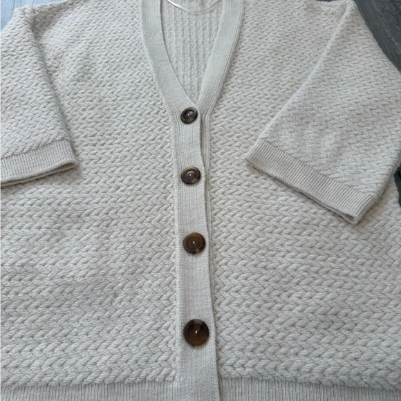 Free People Herringbone Stitch Kimono Cardigan Ivory Oversized Slouchy Small - Picture 9 of 14